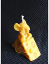 C288  Kneeling Mouse & Cheese Beeswax Candle - Whimsical 7cm Decor