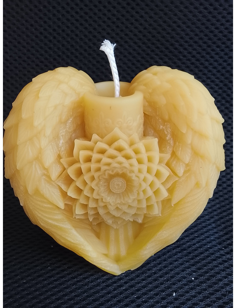 C318 – Angel Wings Beeswax Candle with Flower Detail