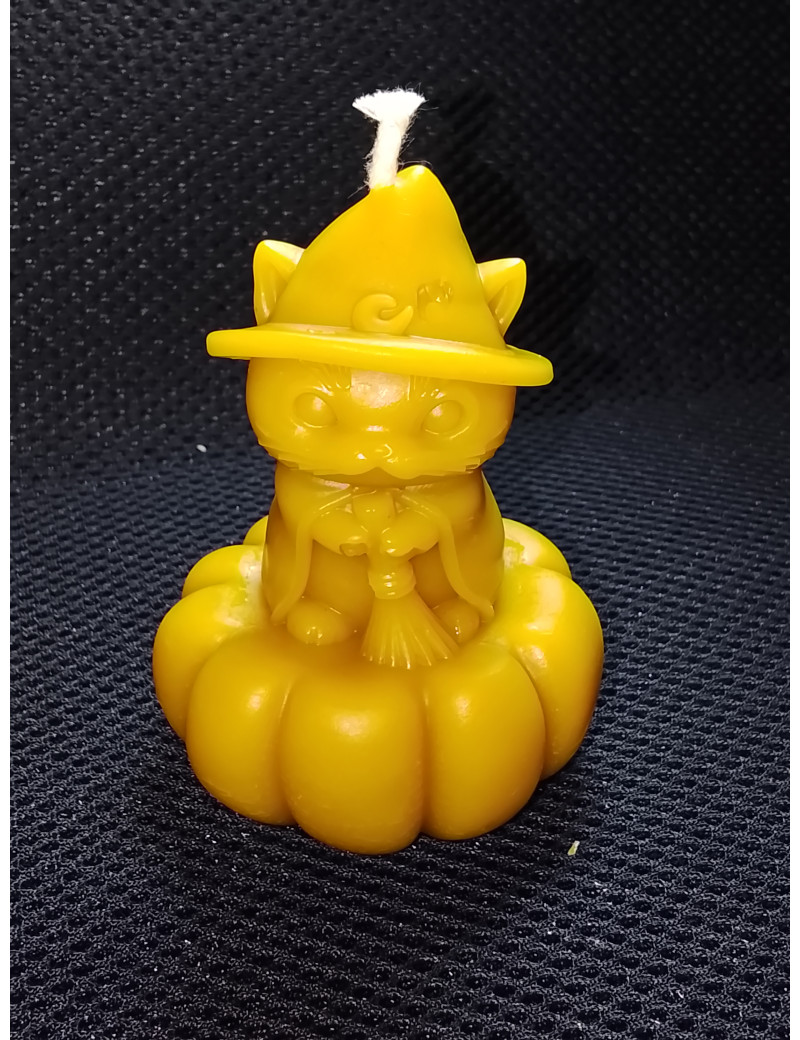 C354 Cat in Hat on Pumpkin Beeswax Candle