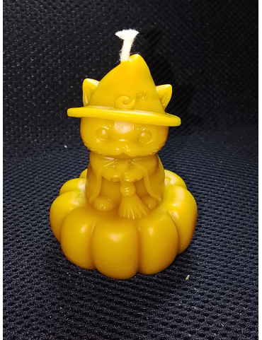 C354 Cat in Hat on Pumpkin Beeswax Candle