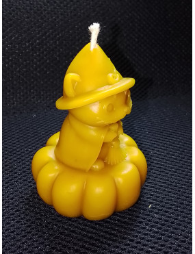 C354 Cat in Hat on Pumpkin Beeswax Candle