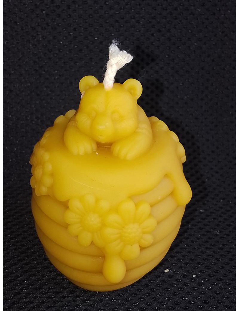 C410 Teddy Bear in Honey Barrel Beeswax Candle