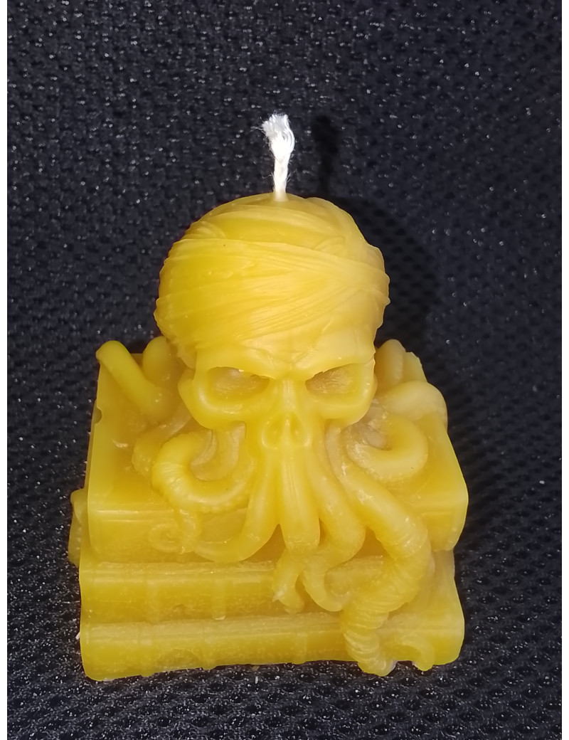 C435 Octopus Skull on Books Beeswax Candle