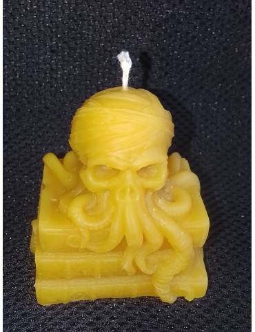 C435 Octopus Skull on Books Beeswax Candle
