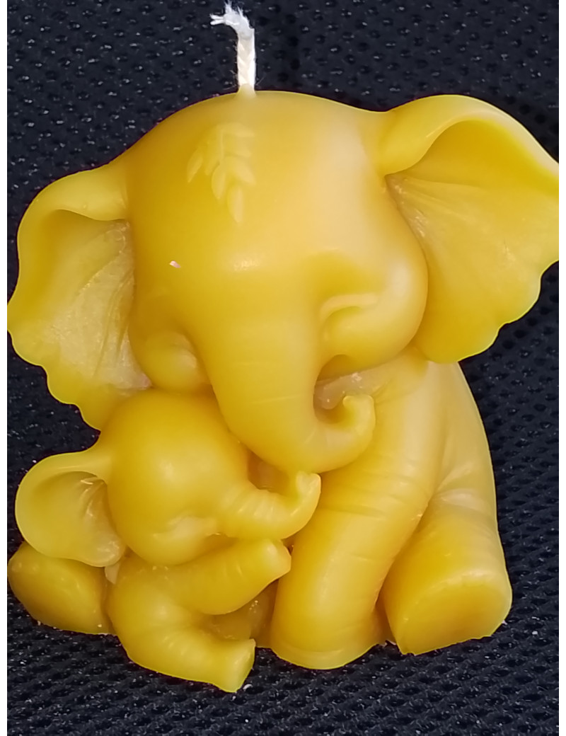 C463 Large Elephant with Baby Elephant Beeswax Candle