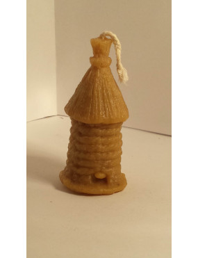 C023  Wax candle- beehive with a straw roof